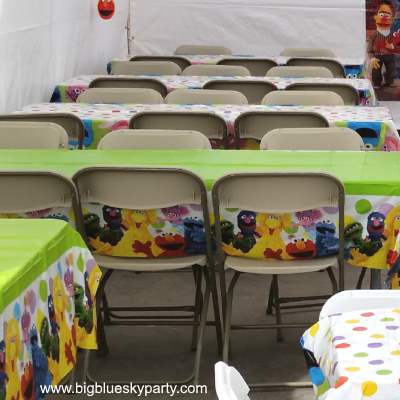 Beige Folding Chair Rentals with 6 ft Rectangular Table Rentals in Los Angeles.