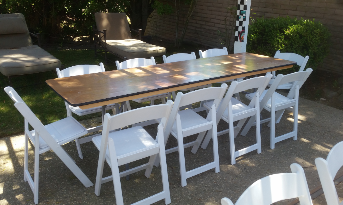 8 ft Banquet Tables & Garden Chair Party Rentals Los Angeles - Big Blue Sky Party Rentals - www.bigblueskyparty.com