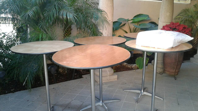 Highboy cocktail tables for rent.