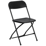 Black folding chair rentals for graduation, memorial or halloween.
