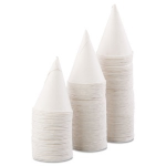 Paper cone cups for snow cones or water.